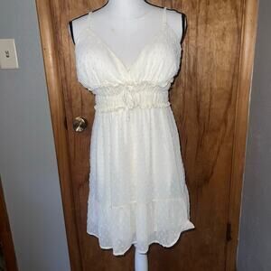 Almost Famous White Cream Lace Ruffle Strappy Pull Over Knee Length Dress Size L